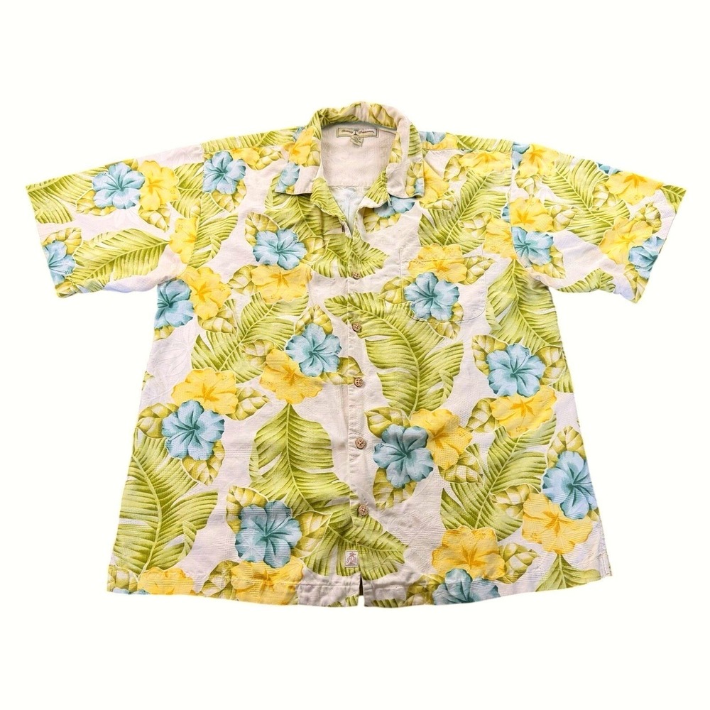 Tommy Bahama 100% Silk Hawaiian Floral Shirt Tropical Size L